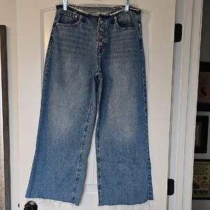 GAP Destructed Flare Wide-Leg Jeans in Classic Blue